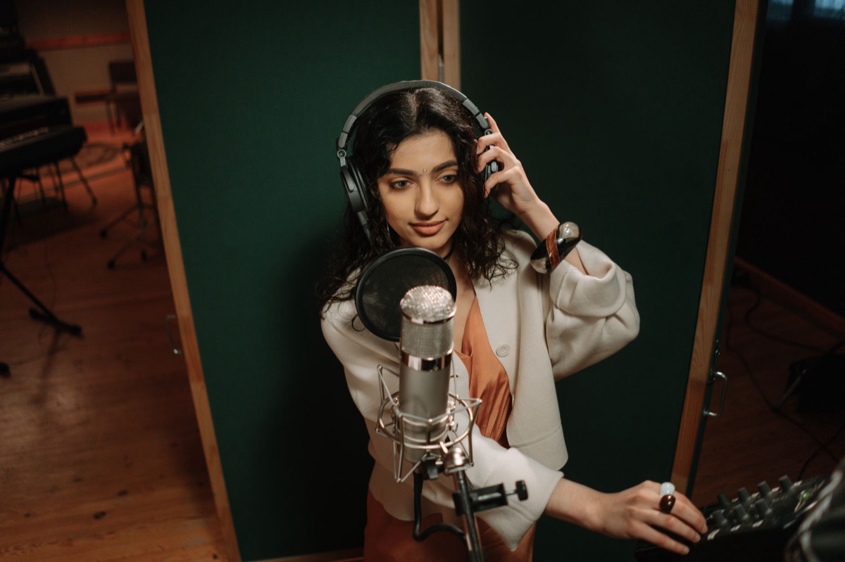 K-pop artist with microphone