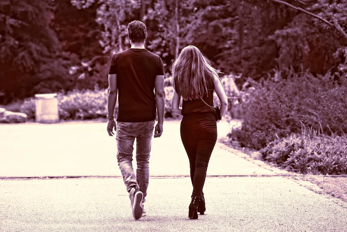 person, people, woman, man, couple, two, together, side by side, walking, activity, motion, back view, from behind, editorial, disney, people, people, couple, c