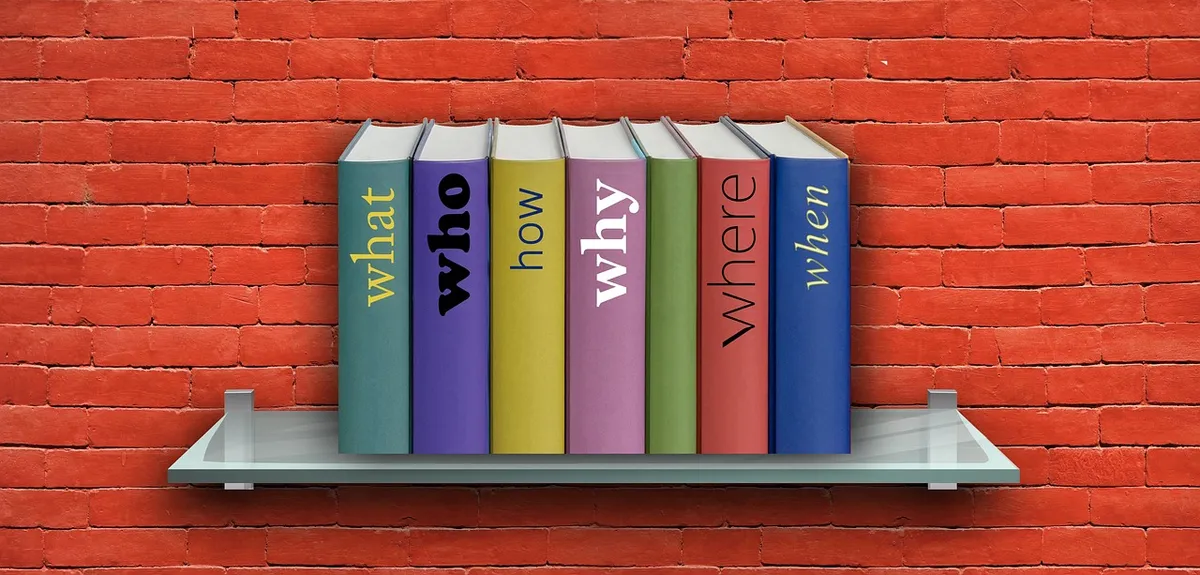 who, how, what, where, why, when, ask, shelf, books, bookshelf, abstract, arrangement, accident, accident report, message, police, emergency call, declarations,